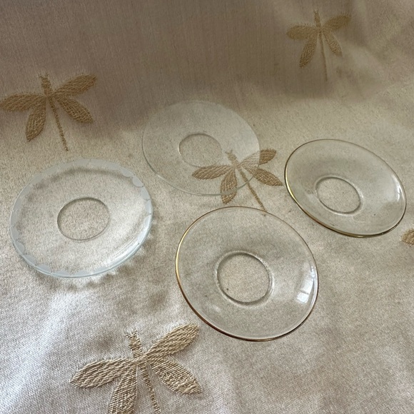 Vintage Glass Candle Bobeches. Lot of 4. Gold Edged. Plain. Etched Edged. - Picture 1 of 7
